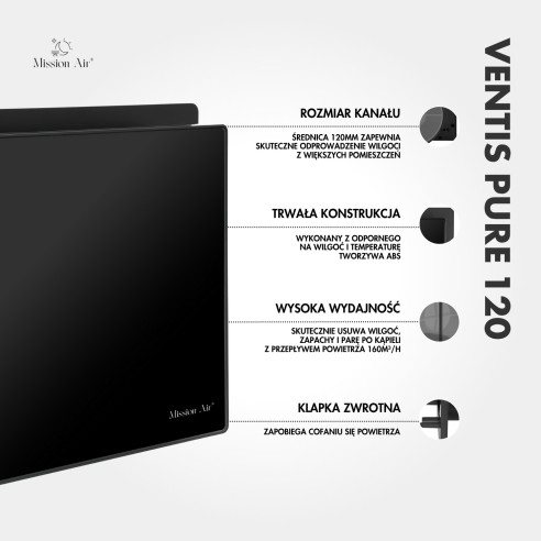 VENTIS PURE 120 mm Bathroom Fan | Quiet, With Backdraft Shutter, Black