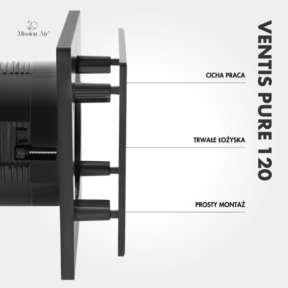 Wentylator łazienkowy VENTIS PURE 120 mm czarny montaż ścienny