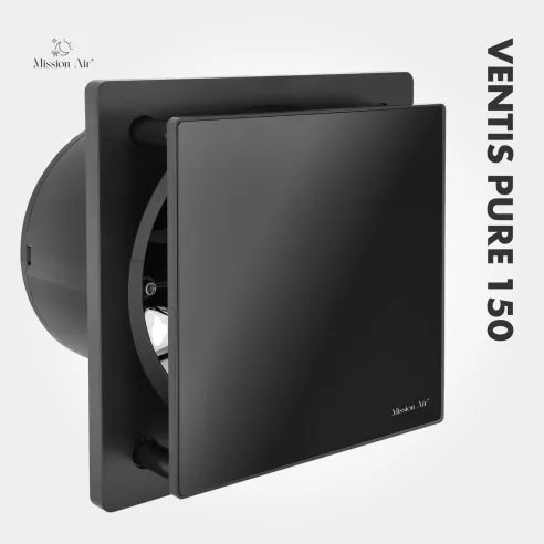 Wentylator łazienkowy VENTIS PURE 150 mm czarny widok z przodu