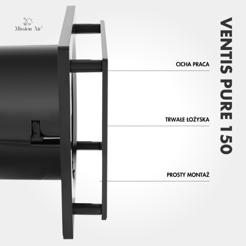 VENTIS PURE 150 mm Bathroom Fan | Quiet, With Backdraft Shutter, Black