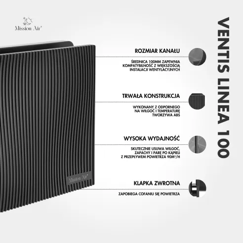 Wentylator łazienkowy VENTIS LINEA 100 mm czarny schemat i informacje techniczne