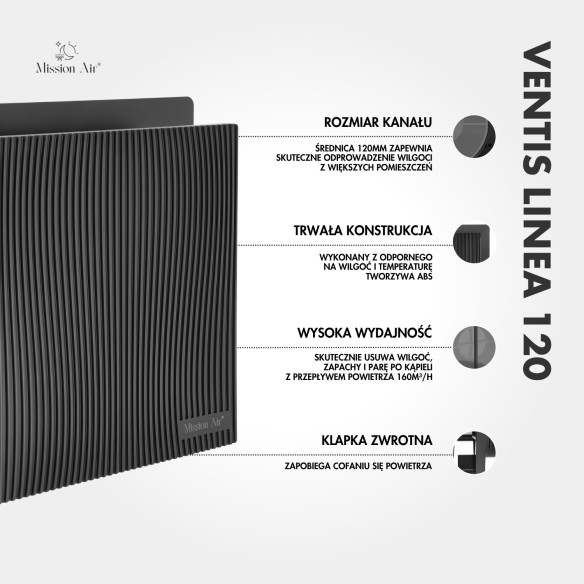 VENTIS LINEA 120 mm Bathroom Fan | Quiet, With Backdraft Shutter, Black