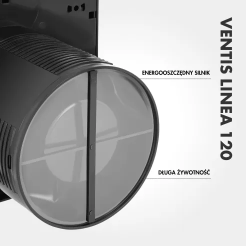 Wentylator łazienkowy VENTIS LINEA 120 mm | Z klapką zwrotną, Czarny