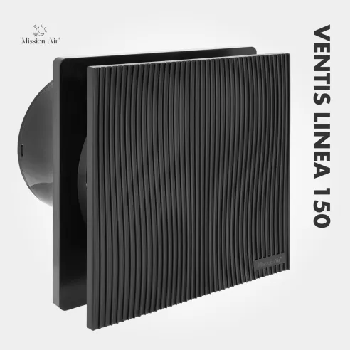 Wentylator łazienkowy VENTIS LINEA 150 mm czarny widok z przodu