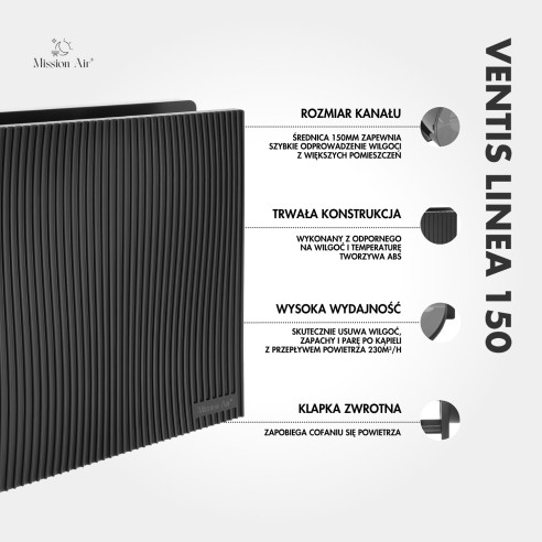 VENTIS LINEA 150 mm Bathroom Fan | Quiet, With Backdraft Shutter, Black