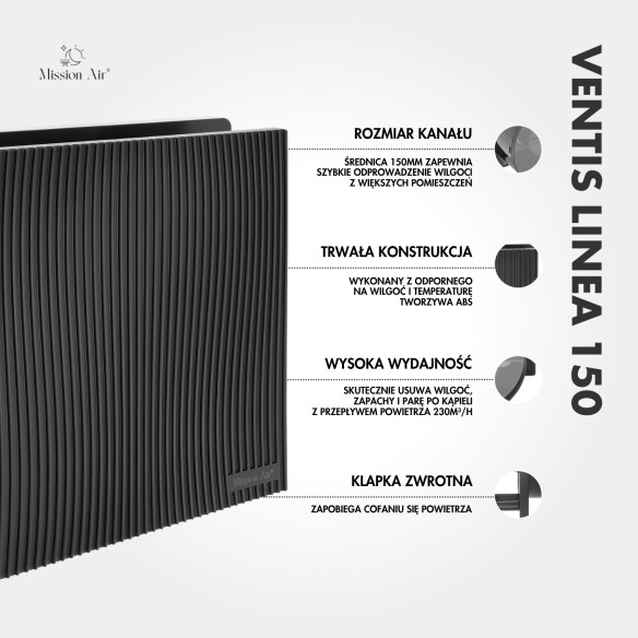 VENTIS LINEA 150 mm Bathroom Fan | Quiet, With Backdraft Shutter, Black