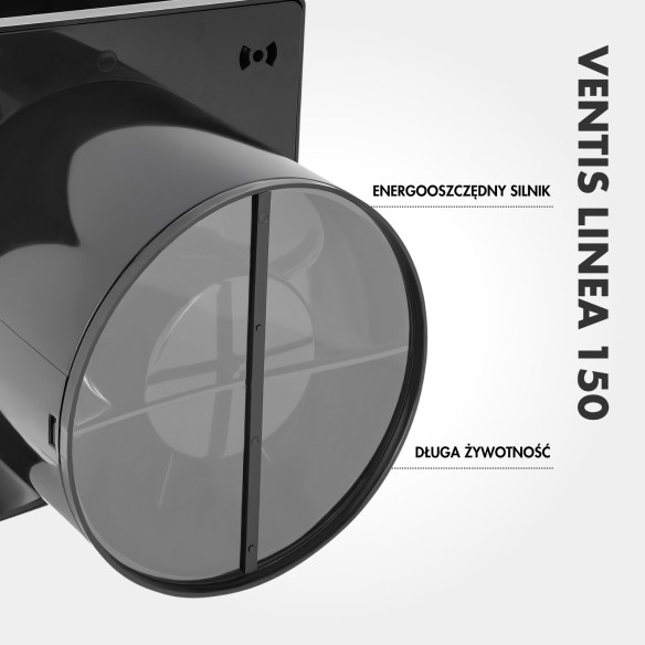 VENTIS LINEA 150 mm Bathroom Fan | Quiet, With Backdraft Shutter, Black