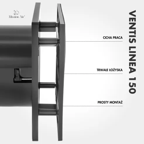 Wentylator łazienkowy VENTIS LINEA 150 mm czarny montaż ścienny