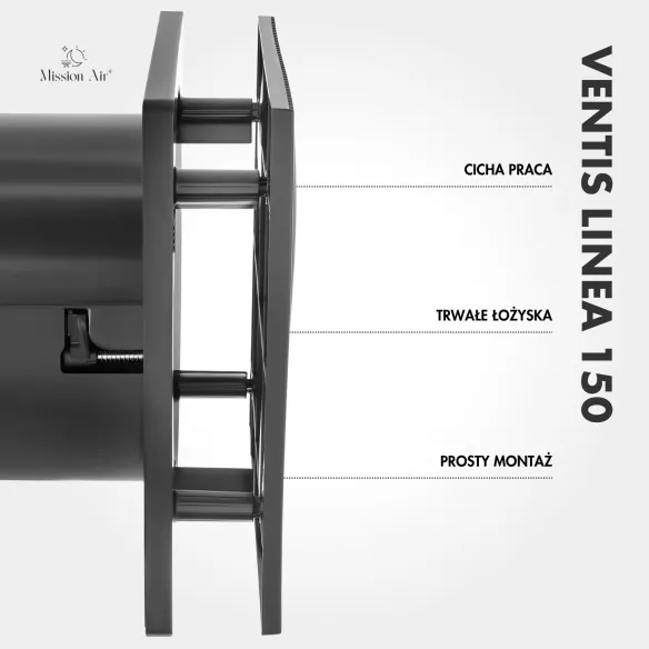 Wentylator łazienkowy VENTIS LINEA 150 mm czarny montaż ścienny