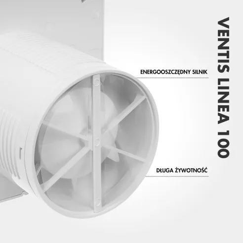 Wentylator łazienkowy VENTIS LINEA 100 mm biały klapka zwrotna detal