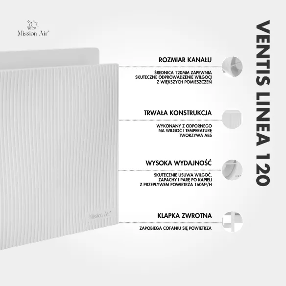Wentylator łazienkowy VENTIS LINEA 120 mm biały schemat i informacje techniczne