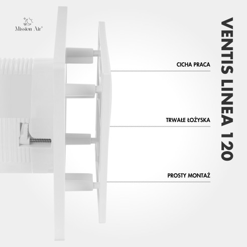 VENTIS LINEA 120 mm Bathroom Fan | Quiet, With Backdraft Shutter, White