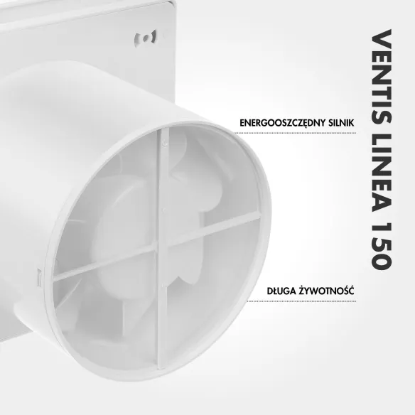 Wentylator łazienkowy VENTIS LINEA 150 mm biały klapka zwrotna detal