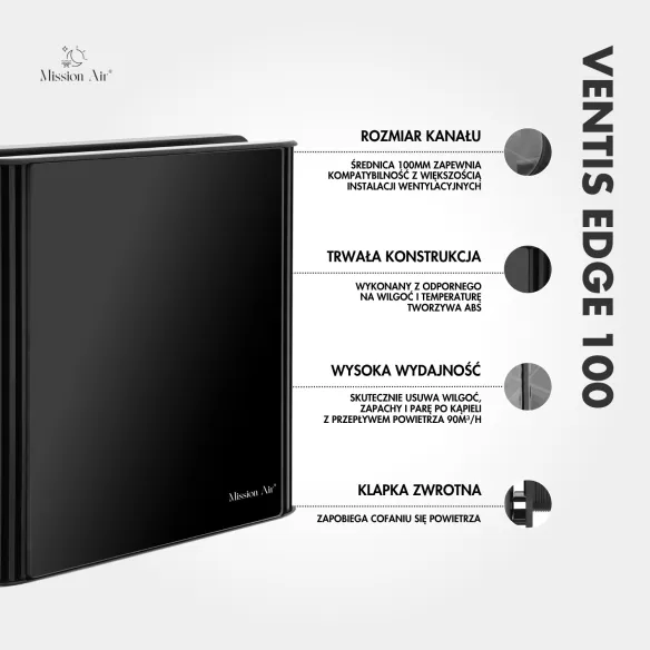 Wentylator łazienkowy VENTIS EDGE 100 mm czarny schemat i informacje techniczne