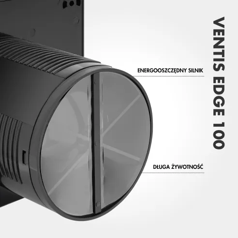 Wentylator łazienkowy VENTIS EDGE 100 mm czarny klapka zwrotna detal
