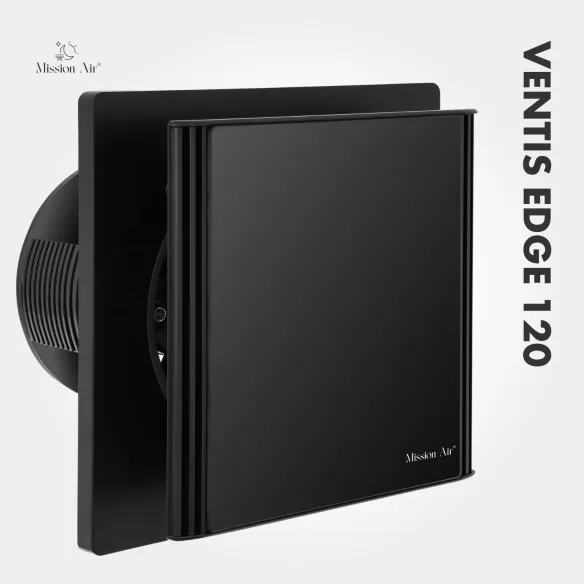 Wentylator łazienkowy VENTIS EDGE 120 mm czarny widok z przodu
