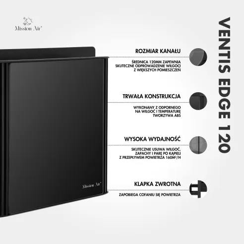 Wentylator łazienkowy VENTIS EDGE 120 mm czarny schemat i informacje techniczne