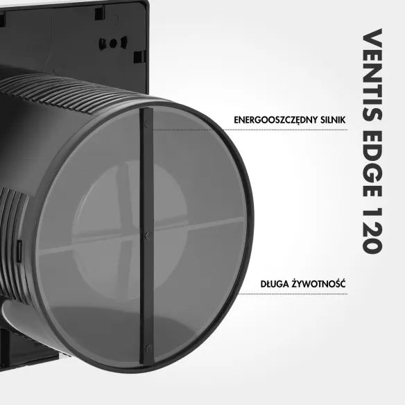 Wentylator łazienkowy VENTIS EDGE 120 mm czarny klapka zwrotna detal