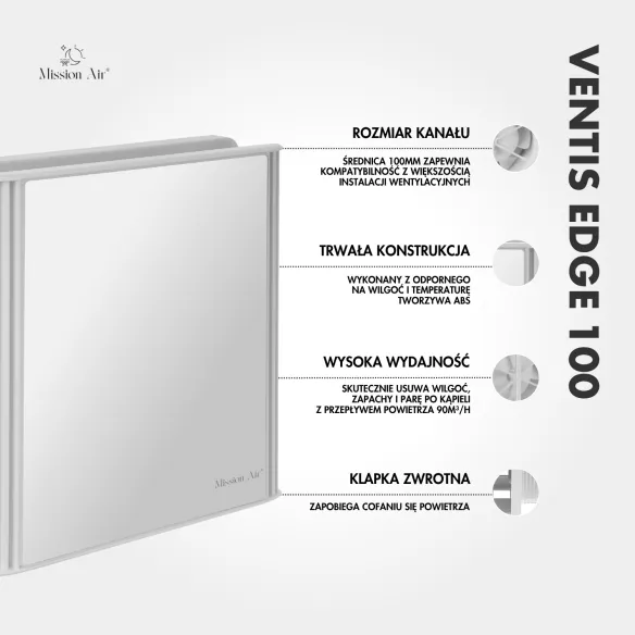 Wentylator łazienkowy VENTIS EDGE 100 mm biały schemat i informacje techniczne