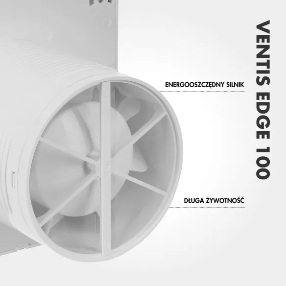 Wentylator łazienkowy VENTIS EDGE 100 mm biały klapka zwrotna detal