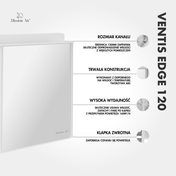 VENTIS EDGE 120 mm Bathroom Fan | Quiet, With Backdraft Shutter, White