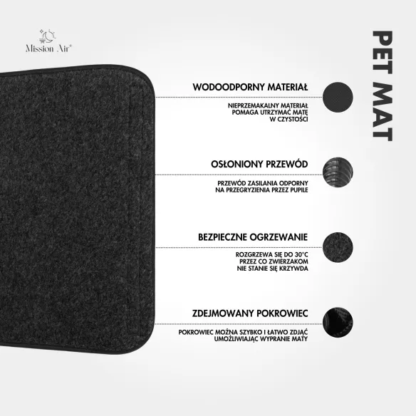 PetMat 60 × 40 cm Heated Pet Mat | Electric, For Dogs & Cats, Grey