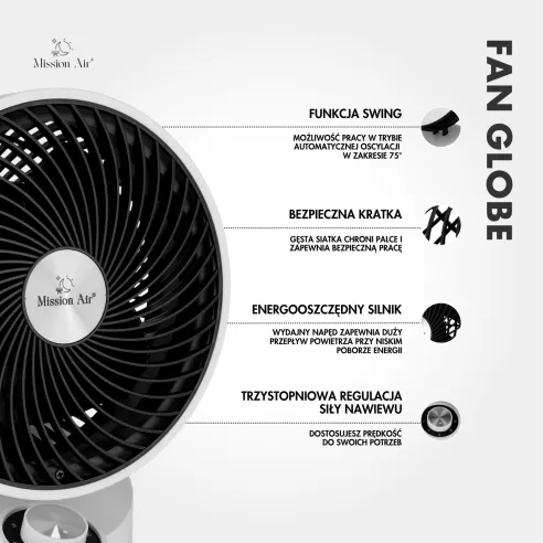 FAN GLOBE 50 W Desk Fan | 75° Oscillation, White