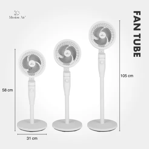 FAN TUBE Pedestal Fan | 65° Oscillation, 3 Speeds, White