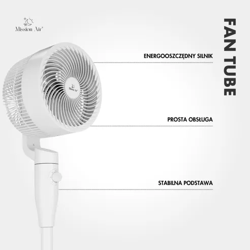 FAN TUBE Pedestal Fan | 65° Oscillation, 3 Speeds, White