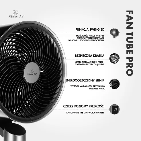 FAN TUBE PRO 3D Pedestal Fan | 24 Speeds, 3D Swing, Grey