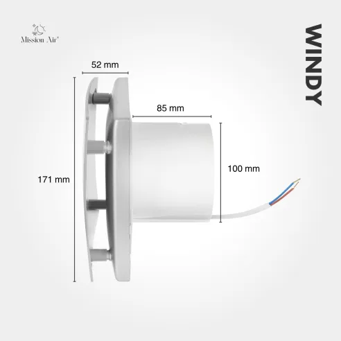 Wentylator łazienkowy WINDY 100 mm srebrny widok boczny instalacja