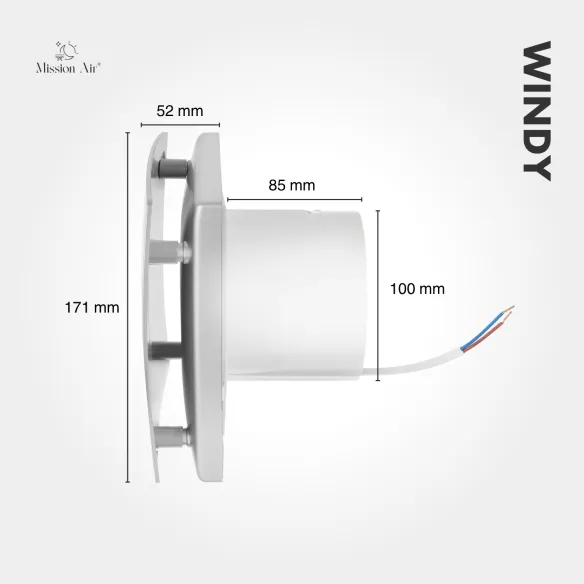 Wentylator łazienkowy WINDY 100 mm srebrny widok boczny instalacja