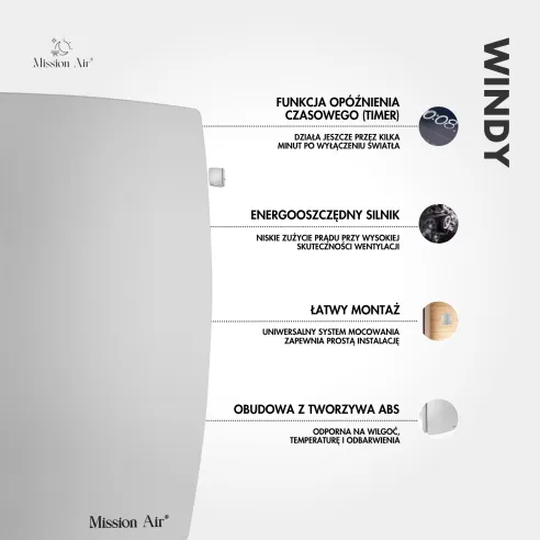 Wentylator łazienkowy WINDY 120 mm srebrny schemat i informacje techniczne