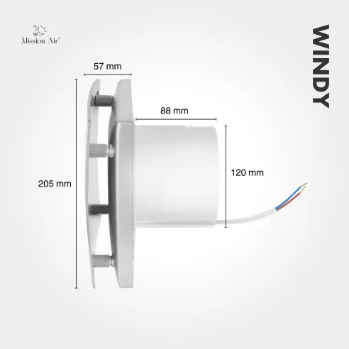 Wentylator łazienkowy WINDY 120 mm srebrny widok boczny instalacja