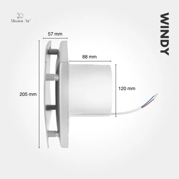 Wentylator łazienkowy WINDY 120 mm srebrny widok boczny instalacja