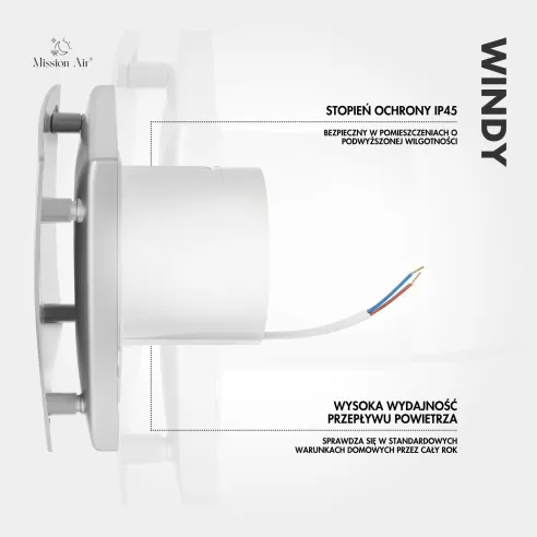 Wentylator łazienkowy WINDY 150 mm srebrny widok z boku montaż