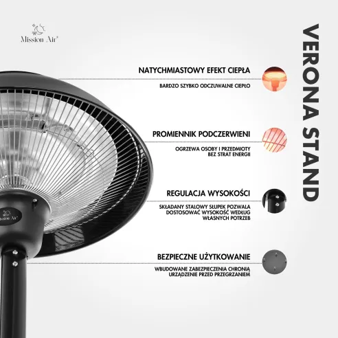 Promiennik tarasowy VERONA 1500W schemat i informacje techniczne