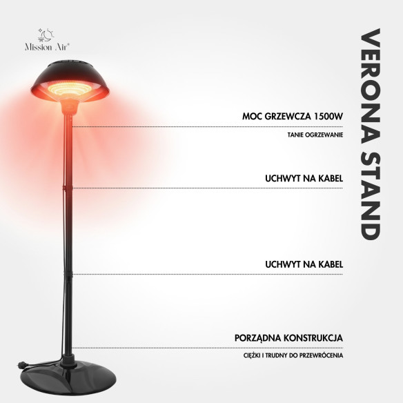VERONA 1500 W Patio Infrared Heater | Freestanding, IP34