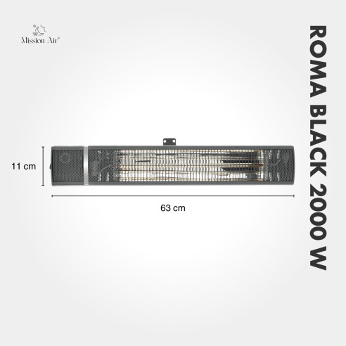 ROMA BLACK 2000 W Wall-Mounted Infrared Heater | Adjustable Angle, IPX4