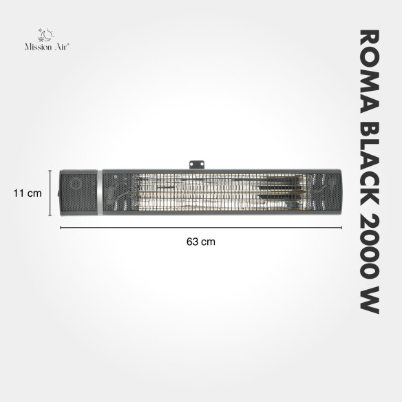 ROMA BLACK 2000 W Wall-Mounted Infrared Heater | Adjustable Angle, IPX4