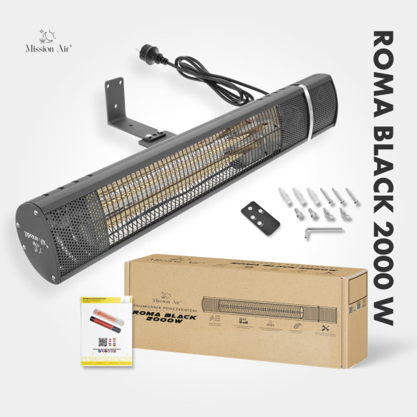 ROMA BLACK 2000 W Wall-Mounted Infrared Heater | Adjustable Angle, IPX4