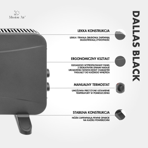 DALLAS 2000 W Convector Heater | Thermostat, Quiet Operation, Black