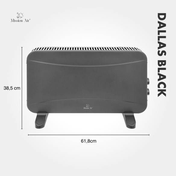 Grzejnik konwektorowy DALLAS 2000W czarny front i kratka wylotu