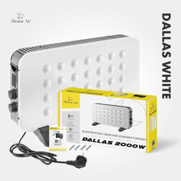 Grzejnik konwektorowy DALLAS 2000 W | termostat, cicha praca, Biały