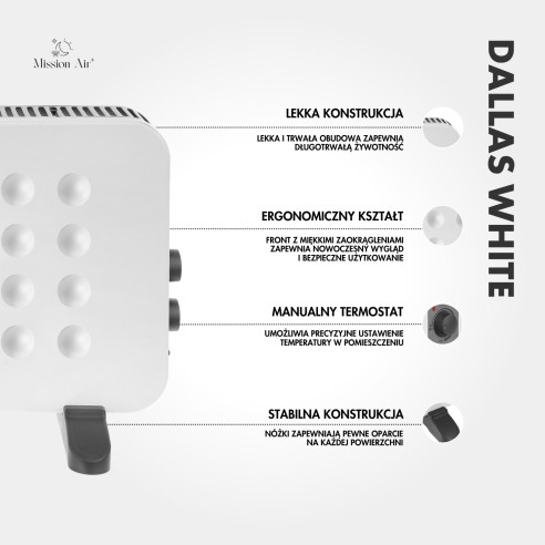DALLAS 2000 W Convector Heater | Thermostat, Quiet Operation, White