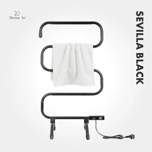 Grzejnik łazienkowy SEVILLA BLACK 100W czarny z uchwytami montażowymi