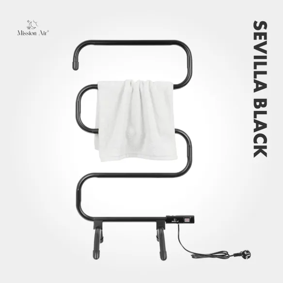 Grzejnik łazienkowy SEVILLA BLACK 100W czarny z uchwytami montażowymi