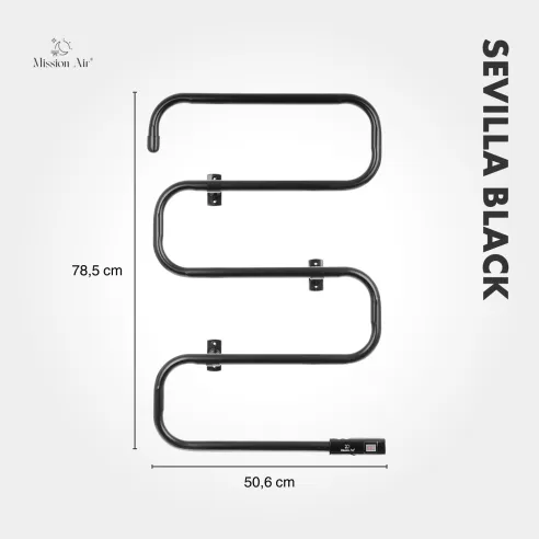 Grzejnik łazienkowy SEVILLA BLACK 100W czarny widok boczny