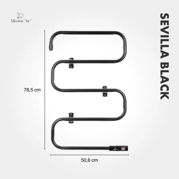 Grzejnik łazienkowy SEVILLA BLACK 100W czarny widok boczny