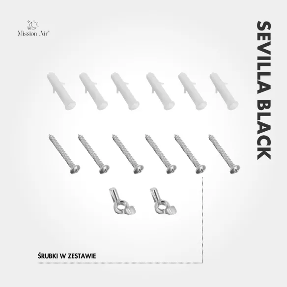 Grzejnik łazienkowy SEVILLA BLACK 100W czarny akcesoria montażowe